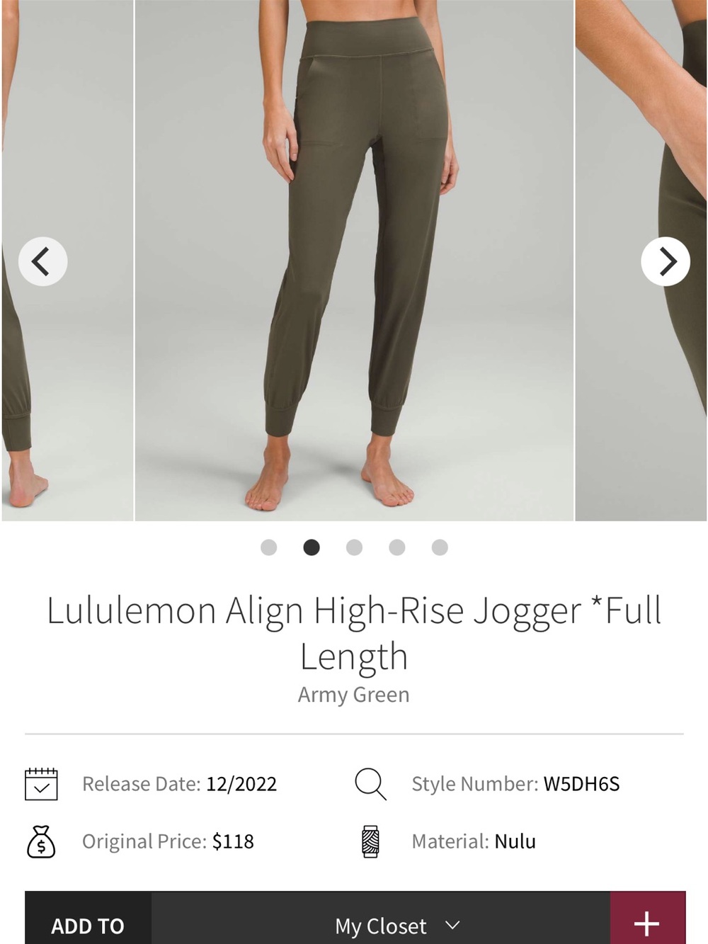 lululemon athletica High-Rise align Jogger in army Green